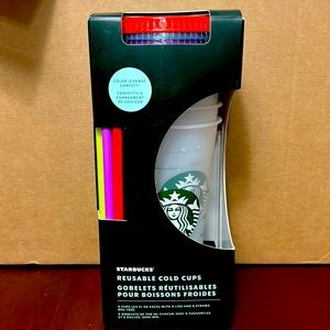 Starbucks Reusable Cold Cups - 5- 24oz Cups With Straws And Lids